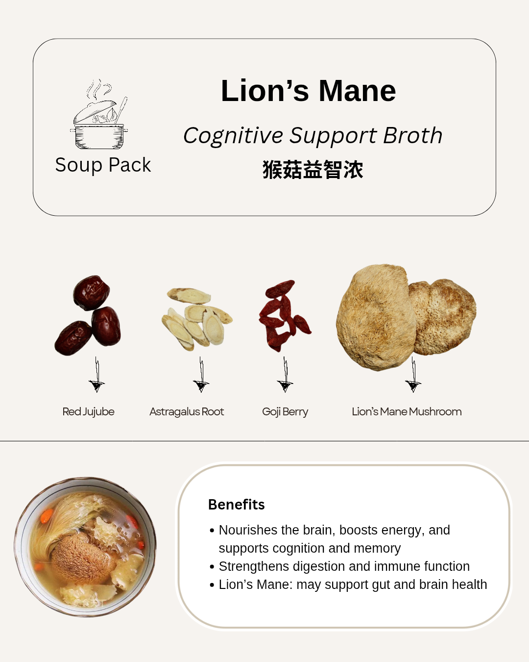 Lion’s Mane – Cognitive Support Soup 猴菇益智浓汤