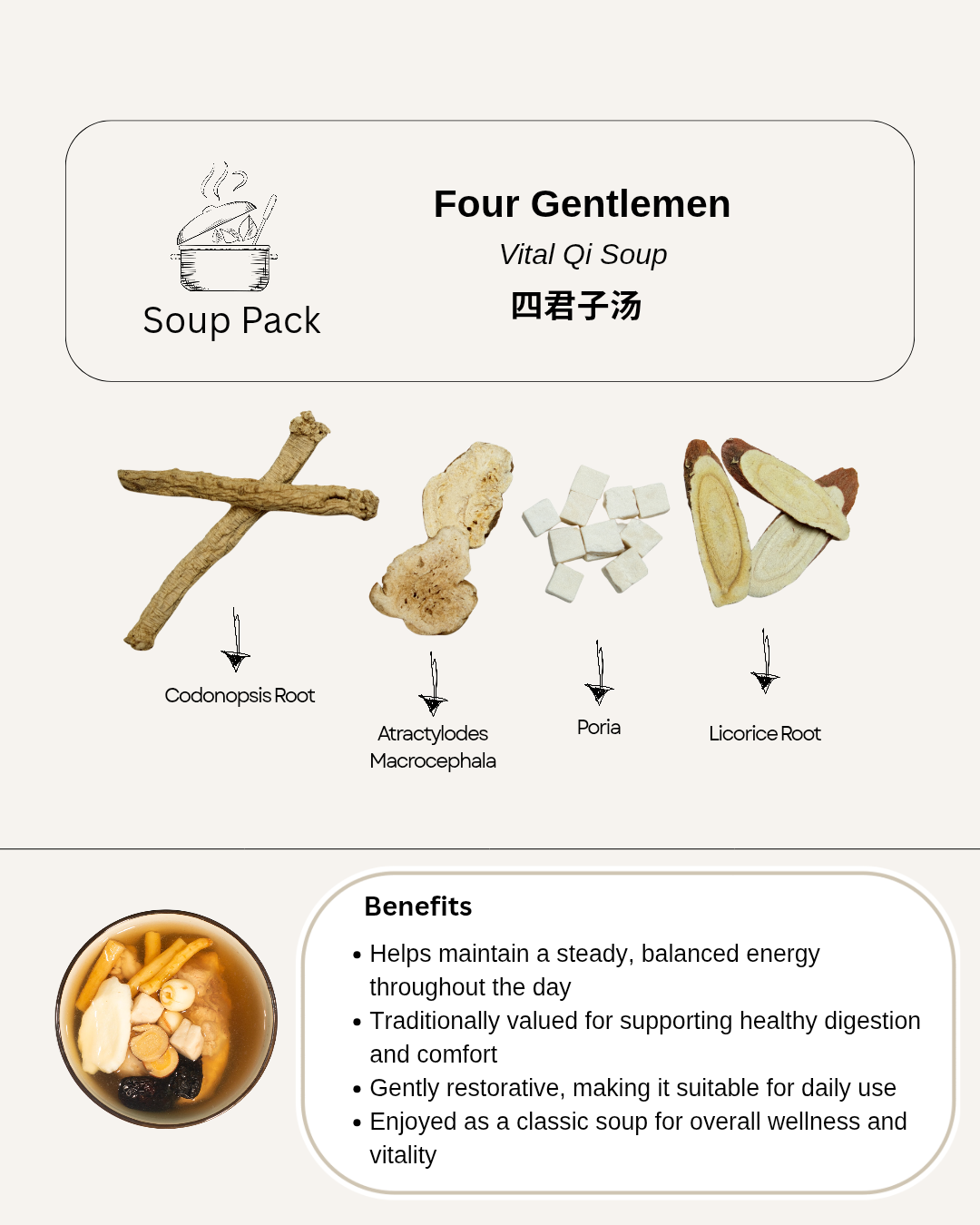 Four Gentlemen – Vital Qi Soup 四君子汤